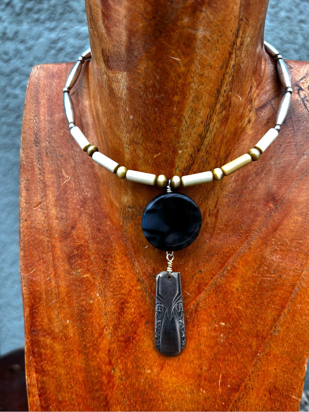Handmade Vintage Silverware Pendant Necklace | Memory Wire | OOAK